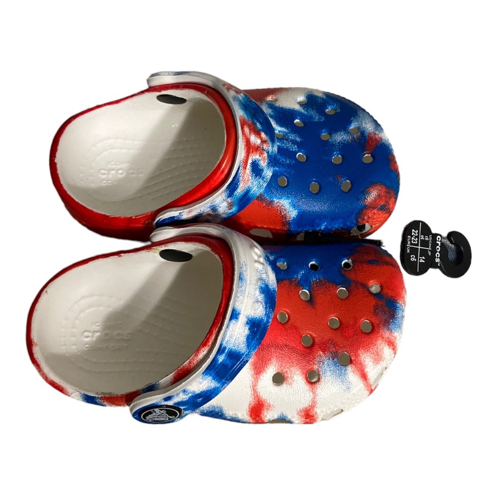 Crocs Kids Classic Toldder Tie-Dye Graphic Clog Blue/ Red/ White Size C5 - Picture 11 of 16